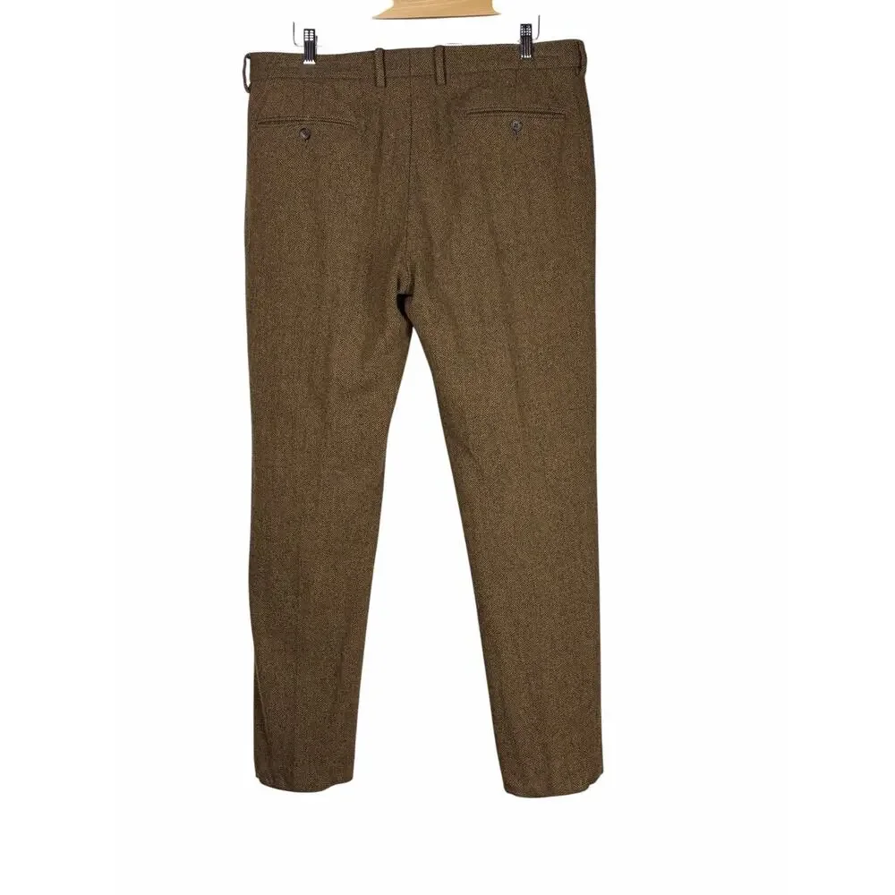 J Crew Slim Bedford Brown Tweed Wool Blend Trousers Mens 36x32